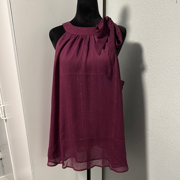 torrid Tops - torrid Wine Bow-Halter Sheer Tank